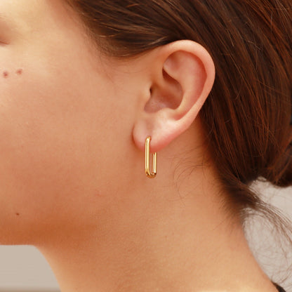 18K Gold PVD Stainless Steel Rounded Rectangle Huggie Earrings