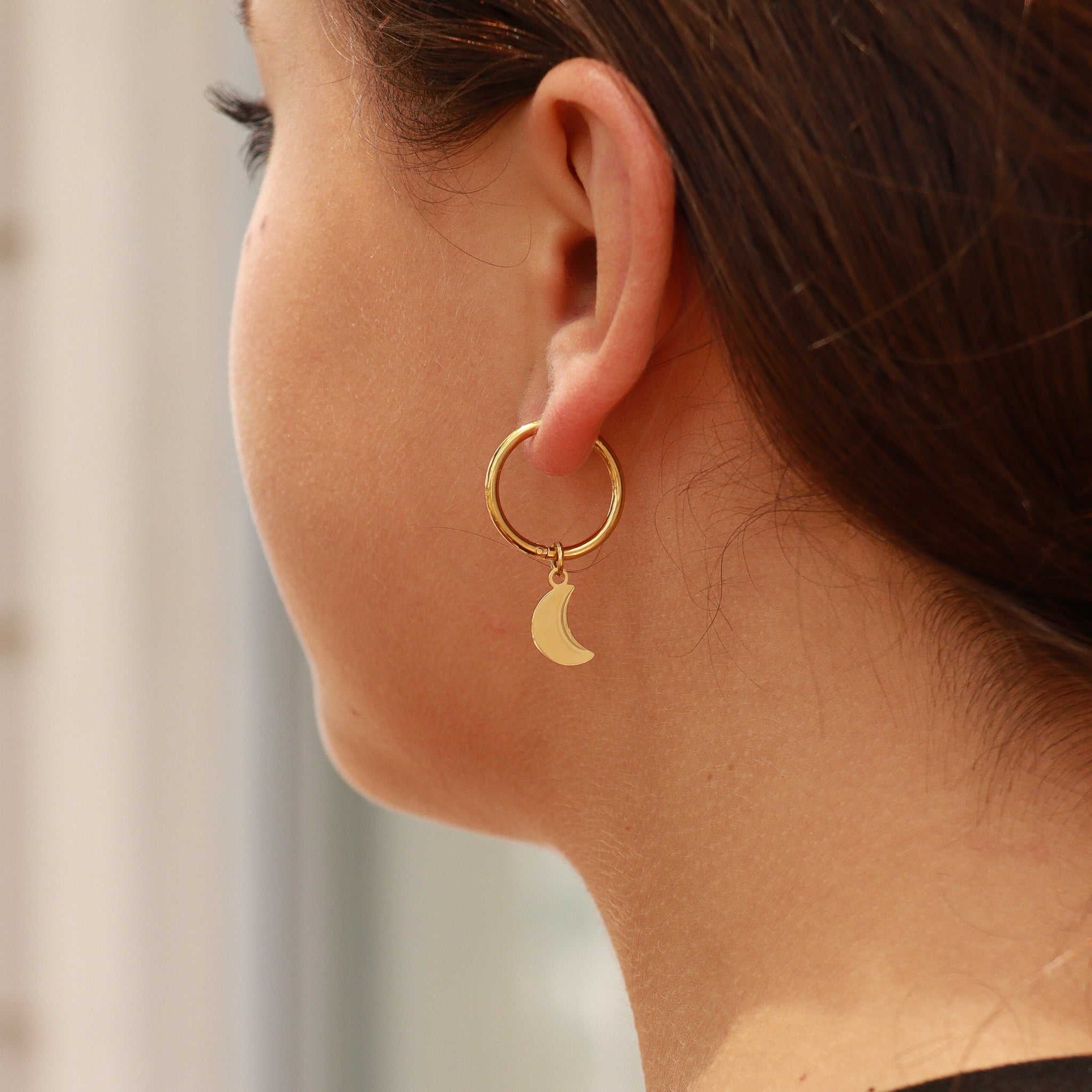 18K Gold PVD Stainless Steel Star & Moon Pendant Earrings