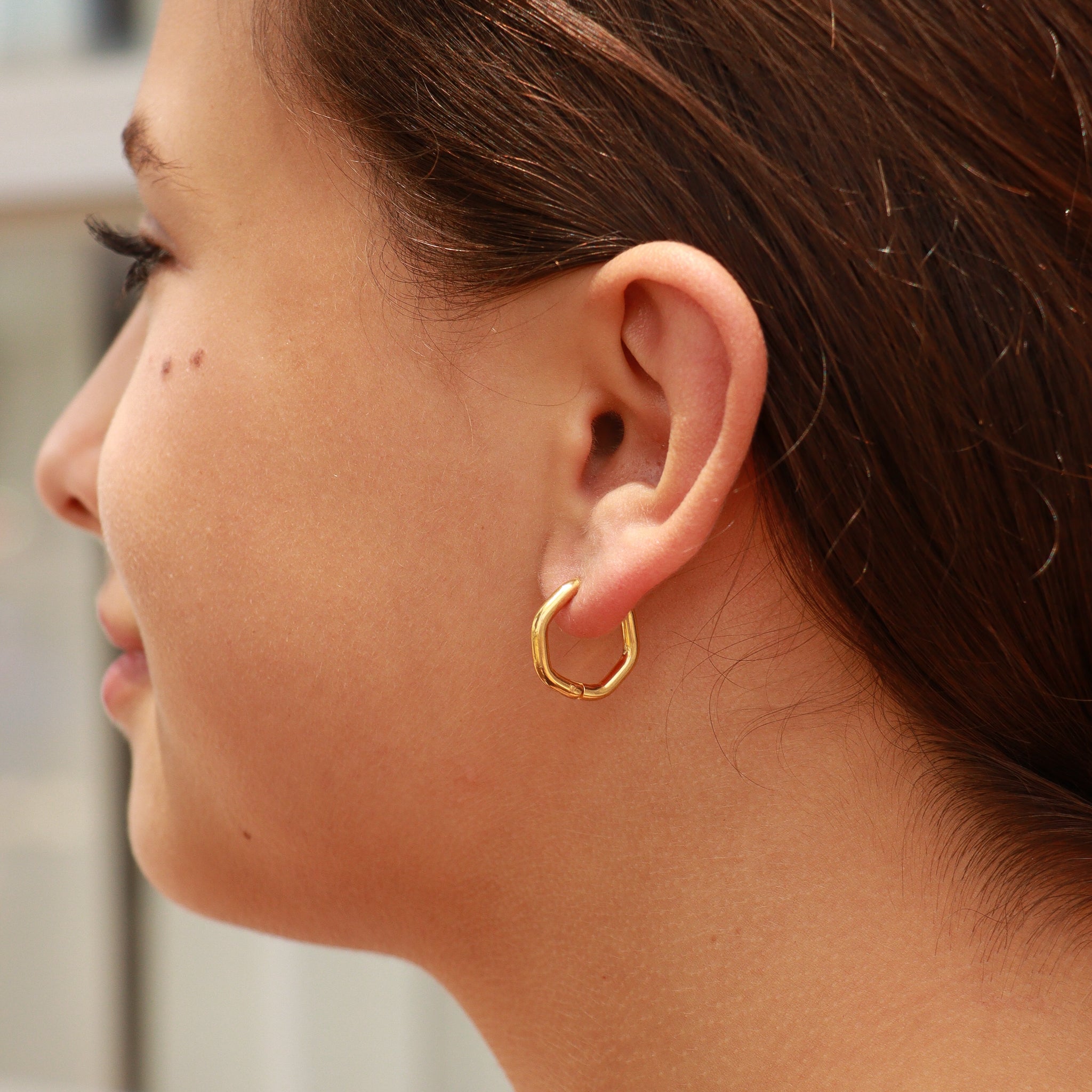 18K Gold PVD Stainless Steel Rounded Geometric Huggie Hoop Earrings