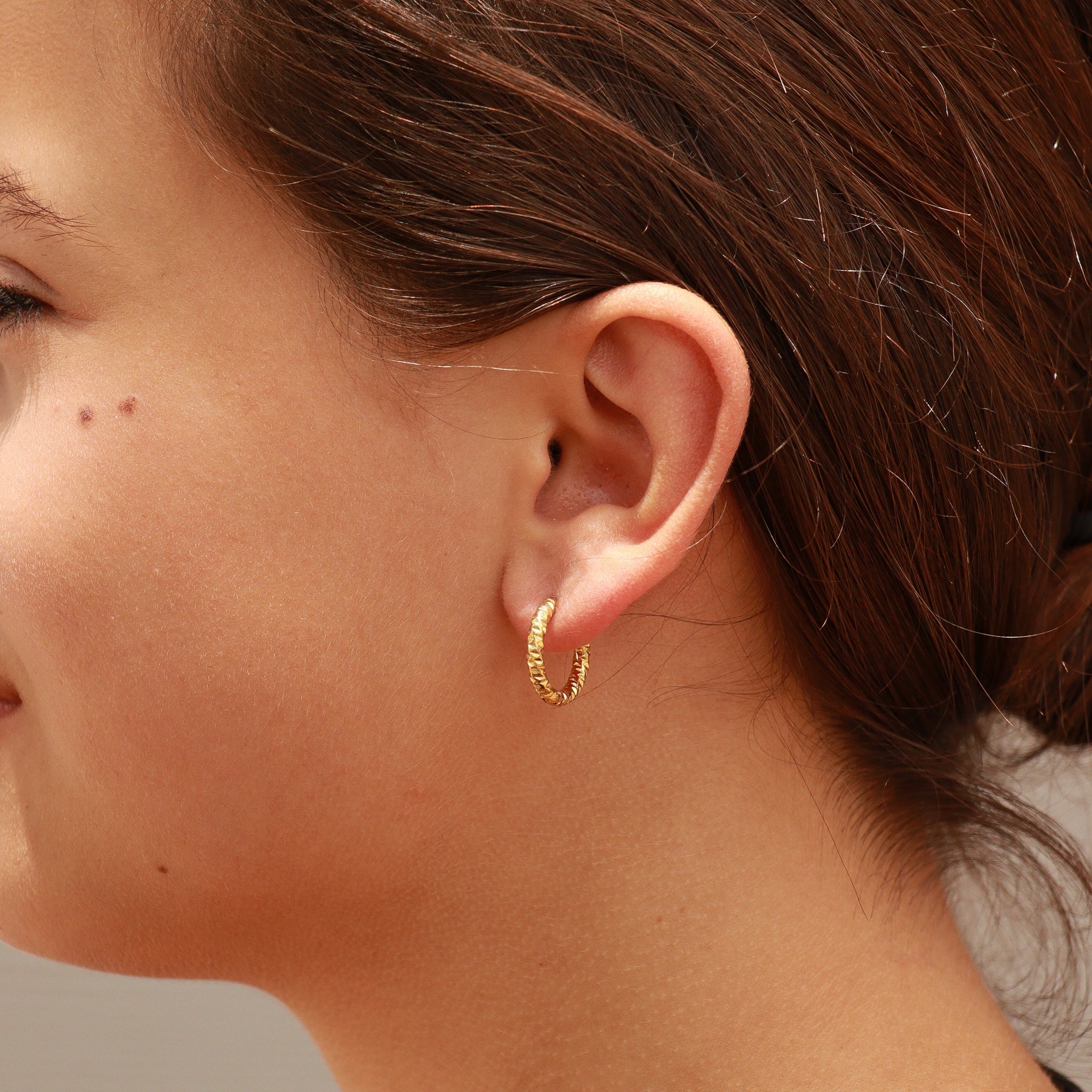 18K Gold PVD Stainless Steel Textured Huggie Hoop Earrings