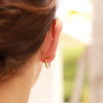 18K Gold PVD Stainless Steel Sliding Spring Huggie Hoop Earrings