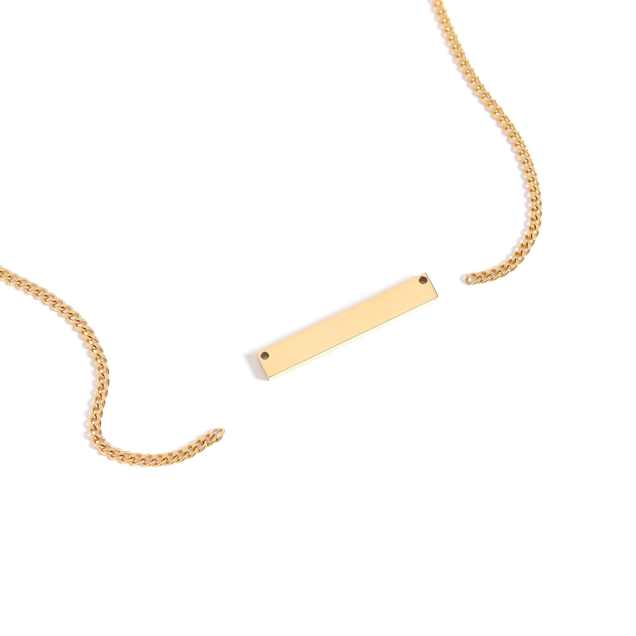18K Gold PVD Stainless Steel Blank Bar Necklace With Separated Chain