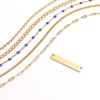 18K Gold PVD Stainless Steel Blank Bar Necklace With Separated Chain