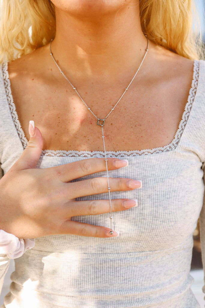 18K Gold PVD Stainless Steel Satellite Clover Lariat Necklace