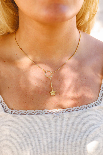18K Gold PVD Stainless Steel Star Lariat Necklace