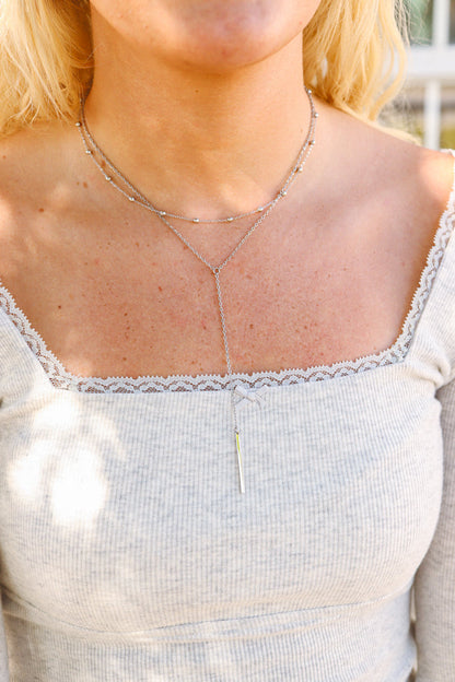 18K Gold PVD Stainless Steel Drop Bar Layered Lariat Necklace