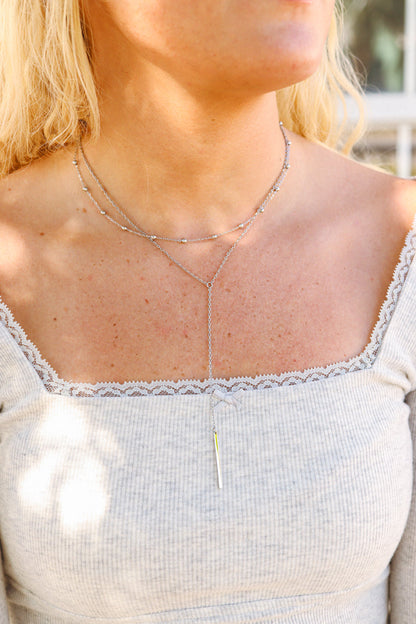 18K Gold PVD Stainless Steel Drop Bar Layered Lariat Necklace
