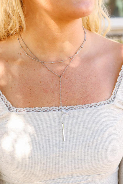 18K Gold PVD Stainless Steel Drop Bar Layered Lariat Necklace