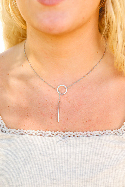 18K Gold PVD Stainless Steel Lariat Necklace Circle with Drop Bar