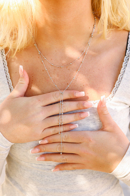 18K Gold PVD Stainless Steel Satellite Layered Lariat Necklace