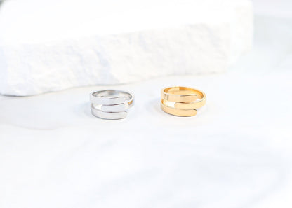 18K Gold PVD Stainless Steel Blank 3 Name Wrap Ring