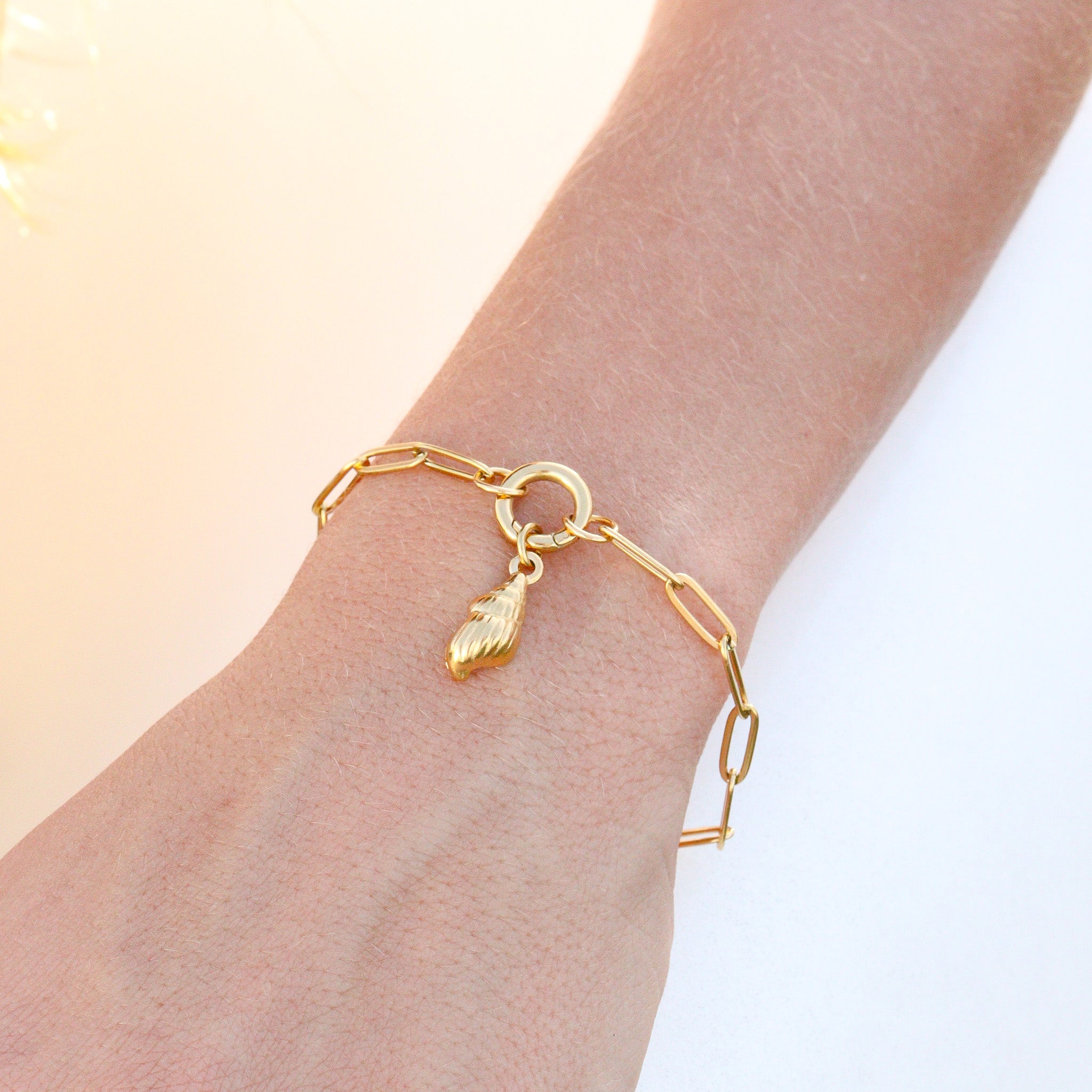18K Gold PVD Stainless Steel Paperclip Charm Keeper Bracelet
