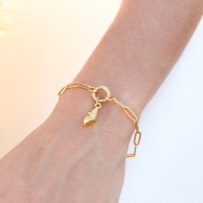 18K Gold PVD Stainless Steel Paperclip Charm Keeper Bracelet