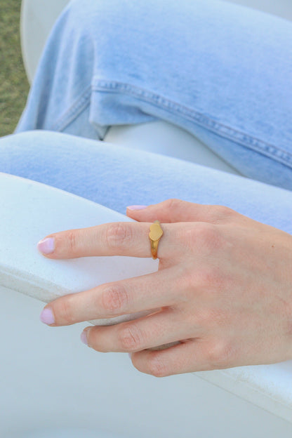 18K Gold PVD Stainless Steel Blank Engravable Heart Signet Ring