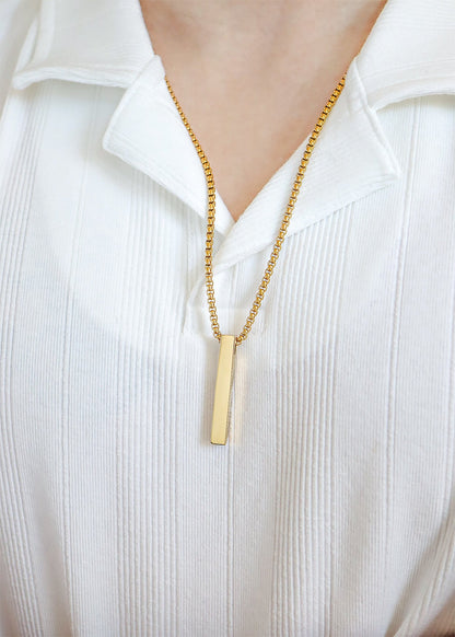18K Gold PVD Stainless Steel Box Chain 4 Sided Vertical Blank Bar Necklace