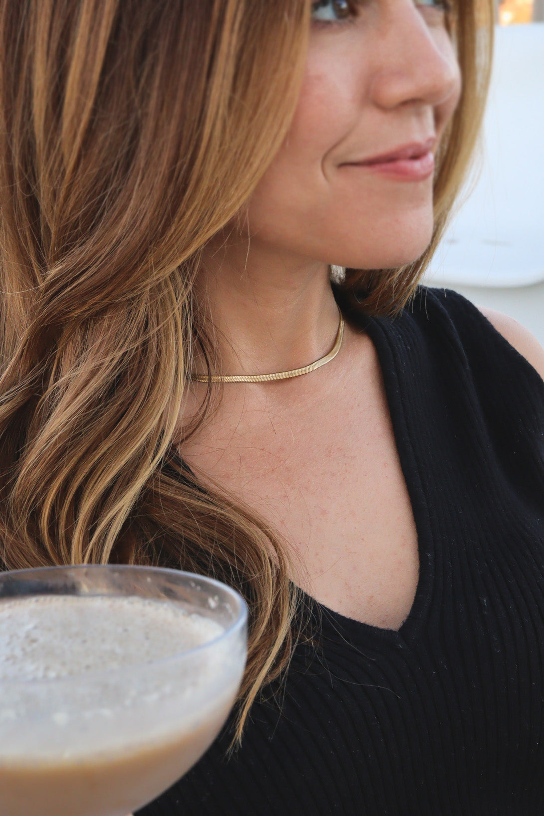 18K Gold PVD Stainless Steel Herringbone Chain Necklace