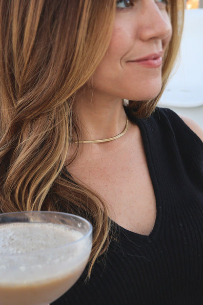 18K Gold PVD Stainless Steel Herringbone Chain Necklace