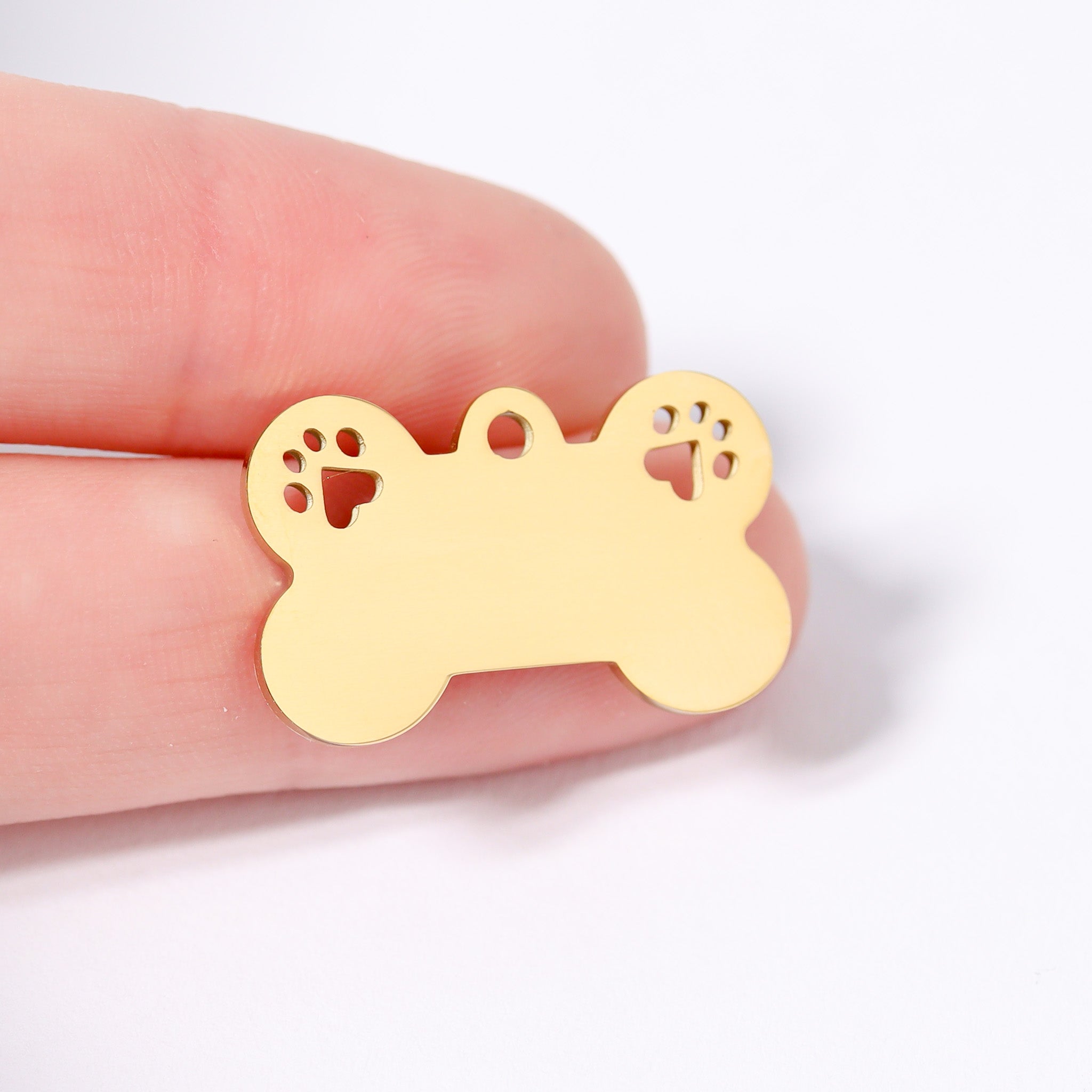 18K Gold PVD Blank Stainless Steel Dog Bone Paw Print Pet Tag