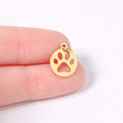 18K Gold PVD Stainless Steel Paw Print Charm