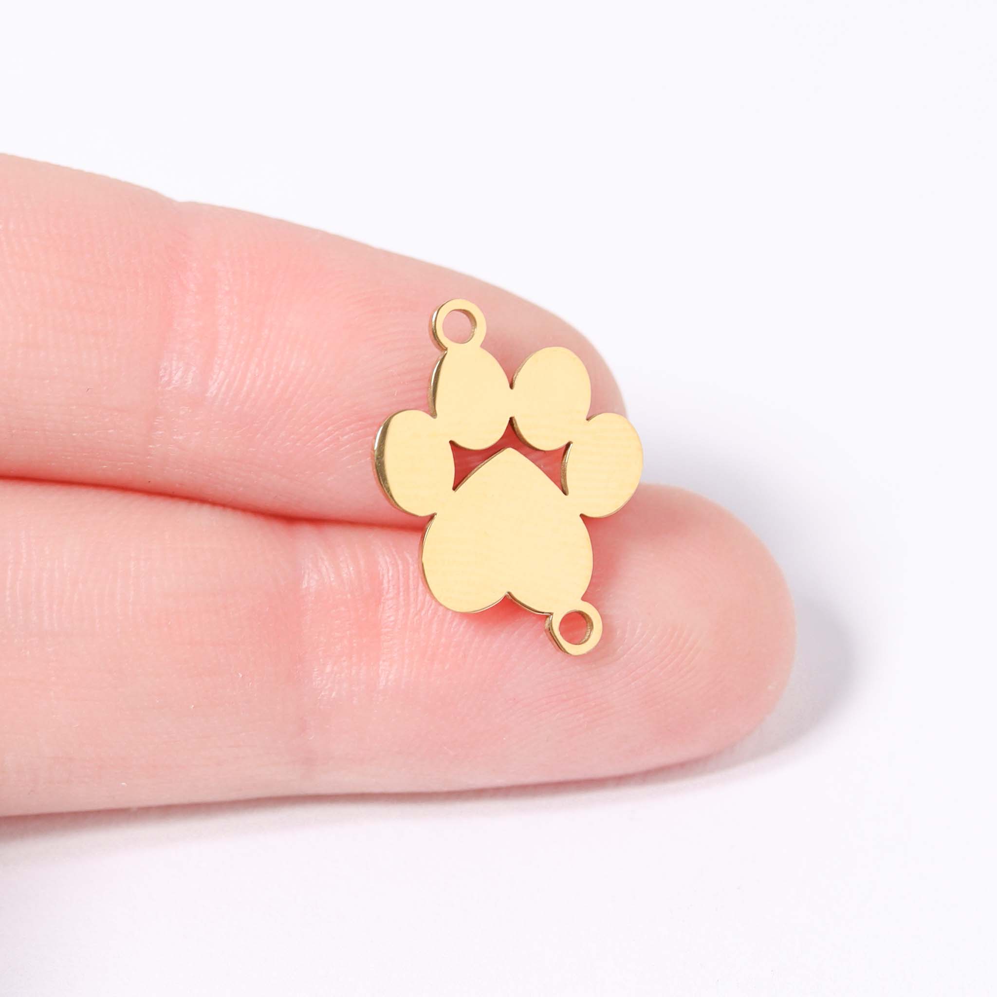 18K Gold PVD Stainless Steel Blank Engravable Paw Print Connector Charm