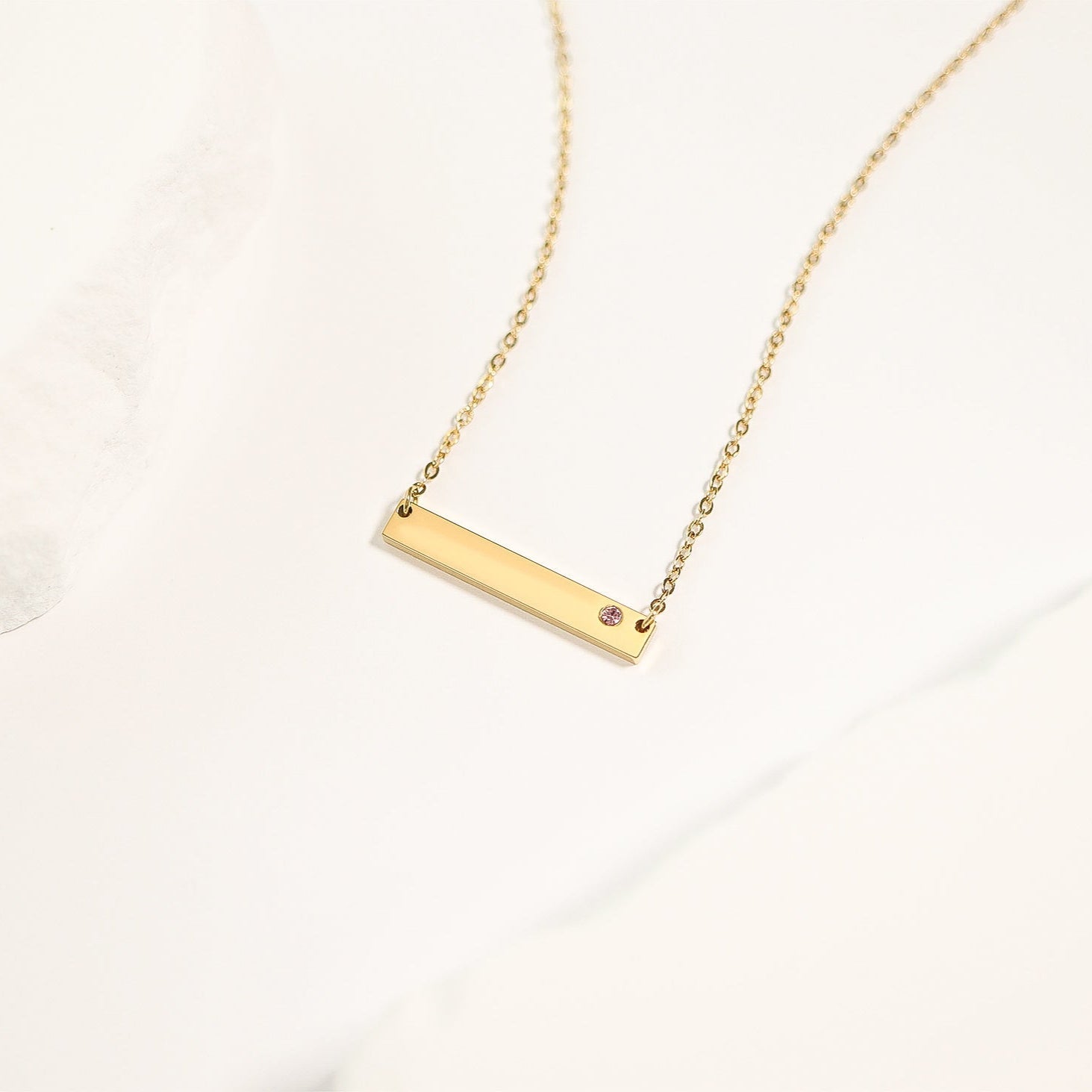 18K Gold PVD Stainless Steel Bar Birthstone Necklace