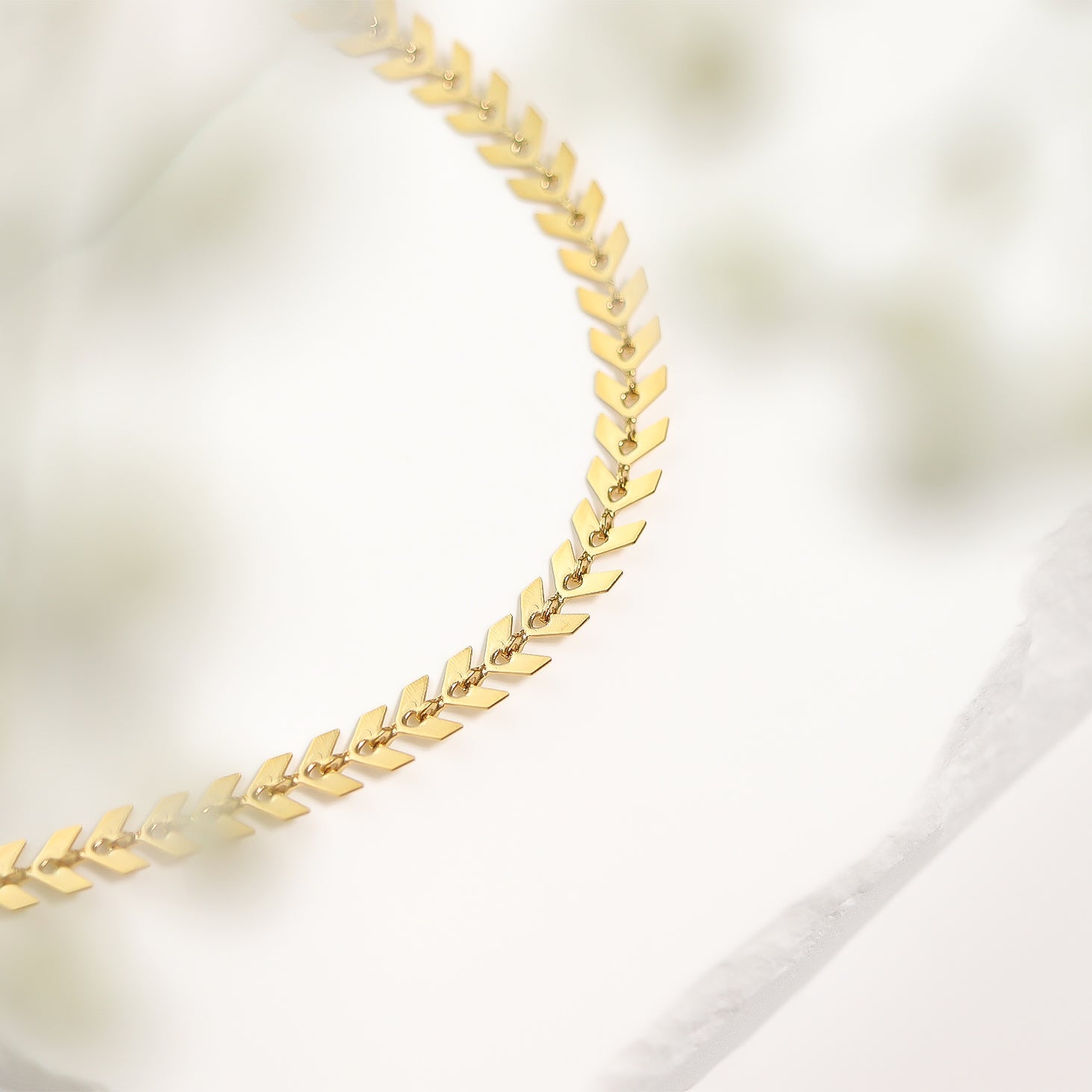 18K Gold PVD Stainless Steel Chevron Chain Necklace