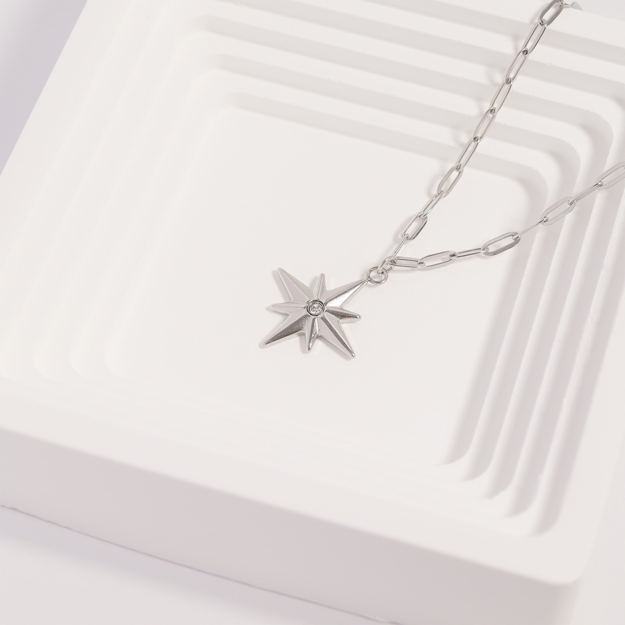 18K Gold PVD Stainless Steel CZ Compass Star Charm
