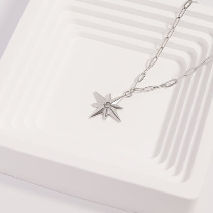 18K Gold PVD Stainless Steel CZ Compass Star Charm