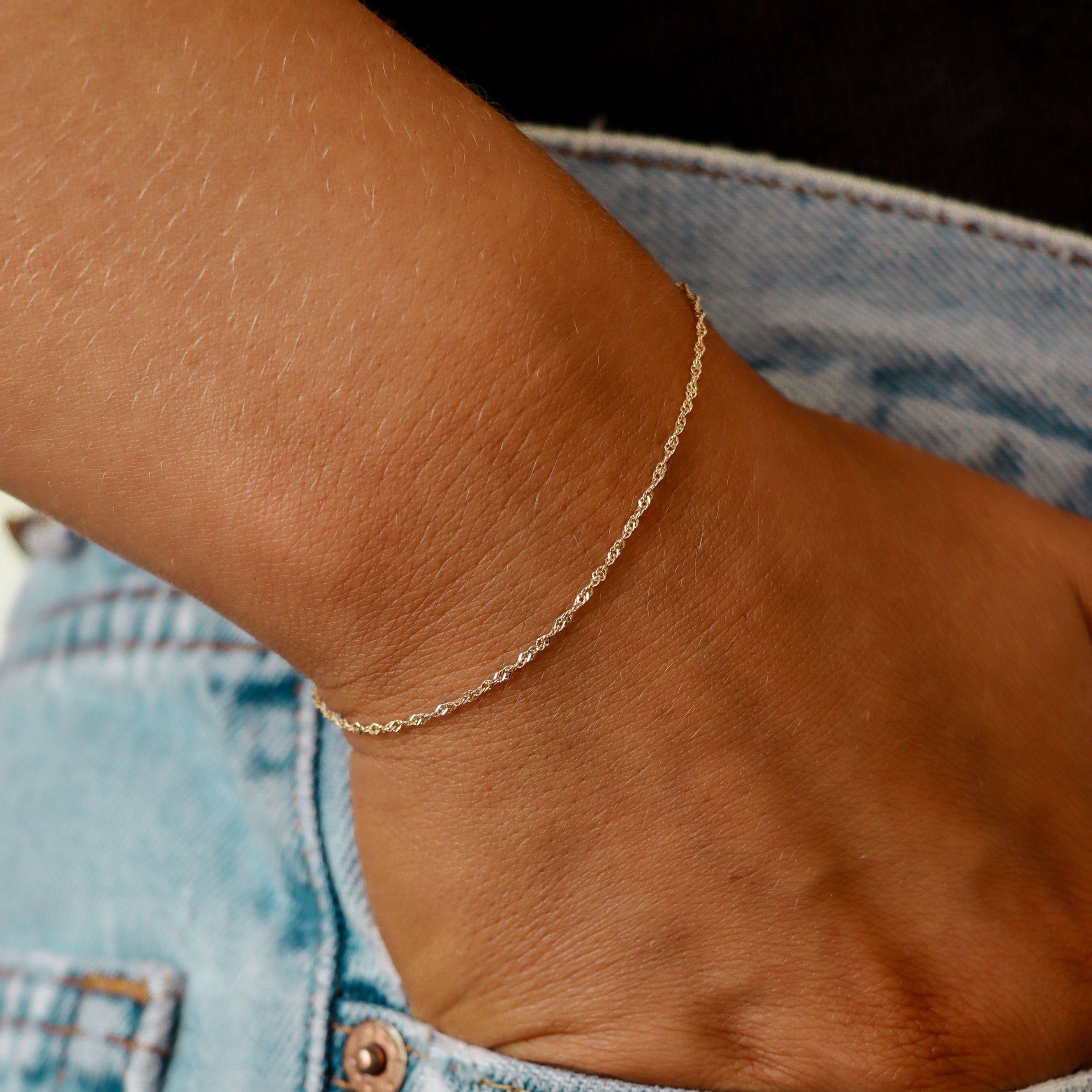 1.2 mm Singapore Chain 14K Gold Plated .925 Sterling Silver Permanent Jewelry Chain - By the Foot