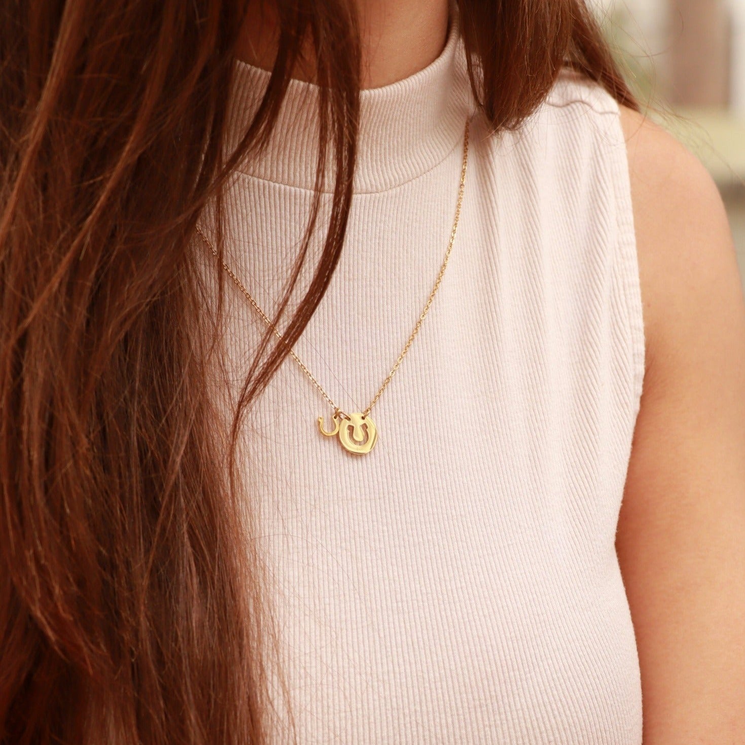 18K Gold PVD Stainless Steel Horseshoe Cutout Necklace