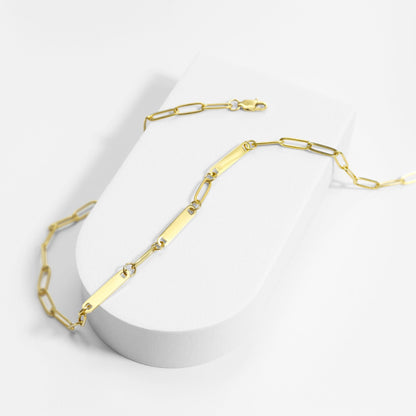18K Gold PVD Stainless Steel Engravable Paperclip 3 Bar Necklace