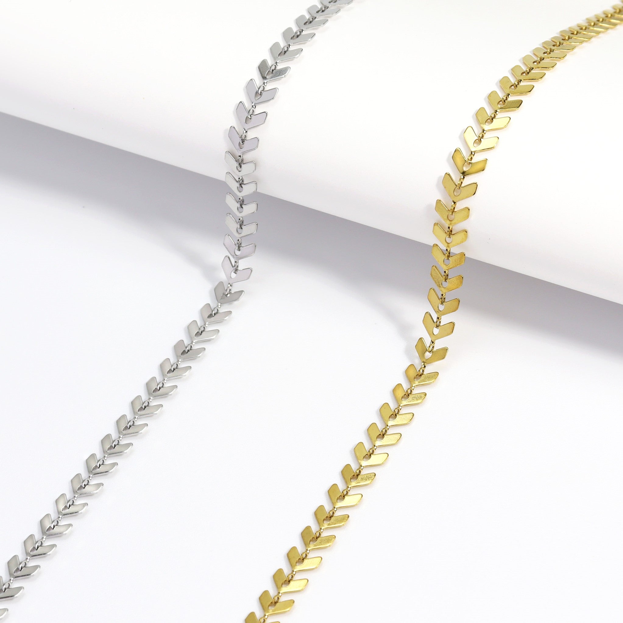 18K Gold PVD Stainless Steel Chevron Chain Necklace
