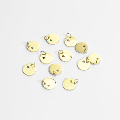 18K Gold PVD Stainless Steel CZ Birthstone Blank Circle Charm