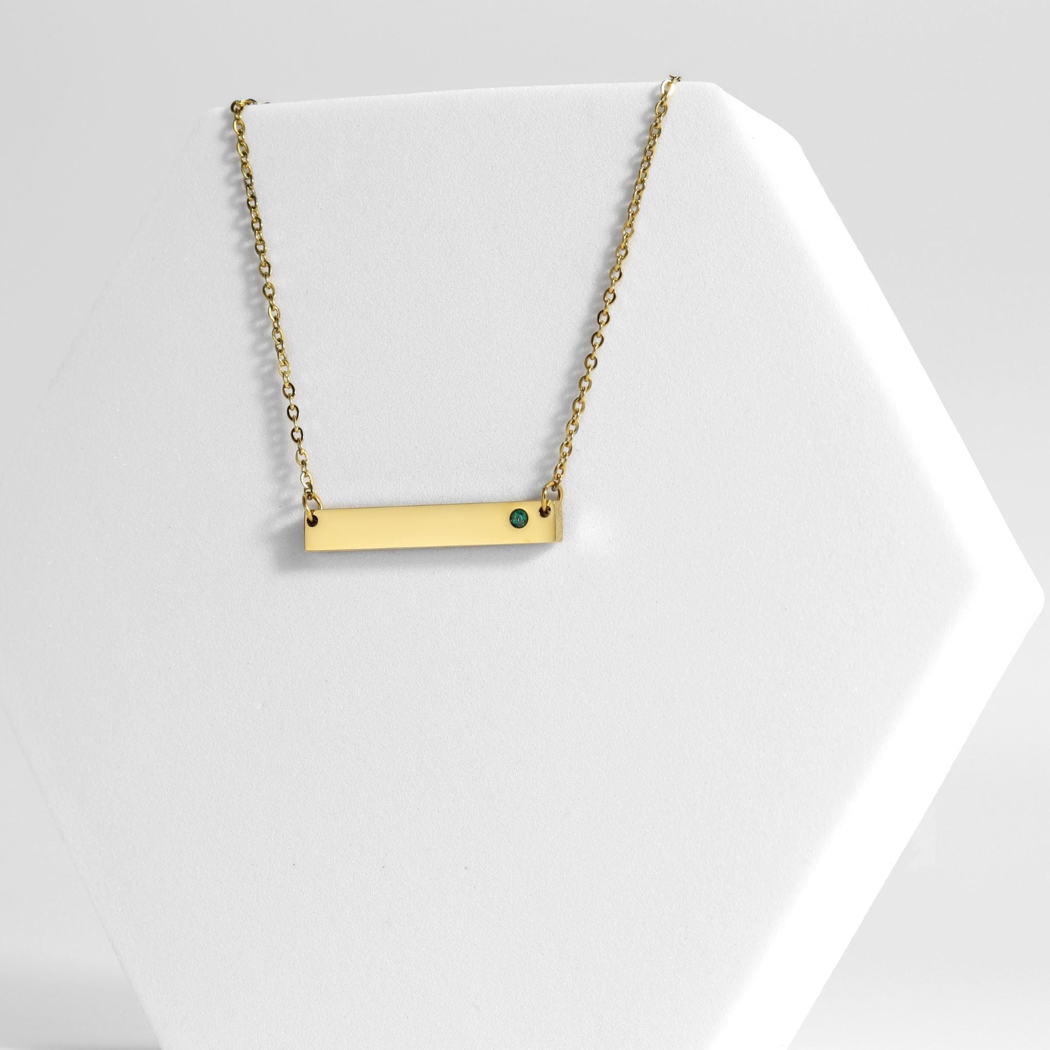 18K Gold PVD Stainless Steel Bar Birthstone Necklace