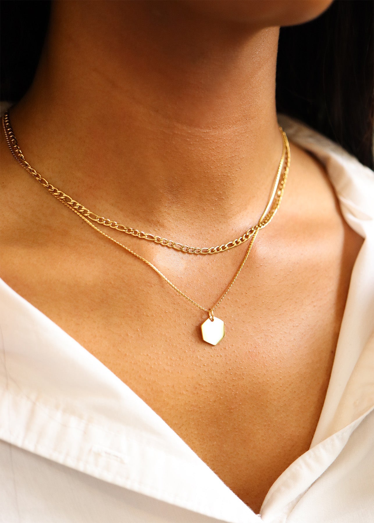 18K Gold PVD Stainless Steel Figaro Chain Necklace