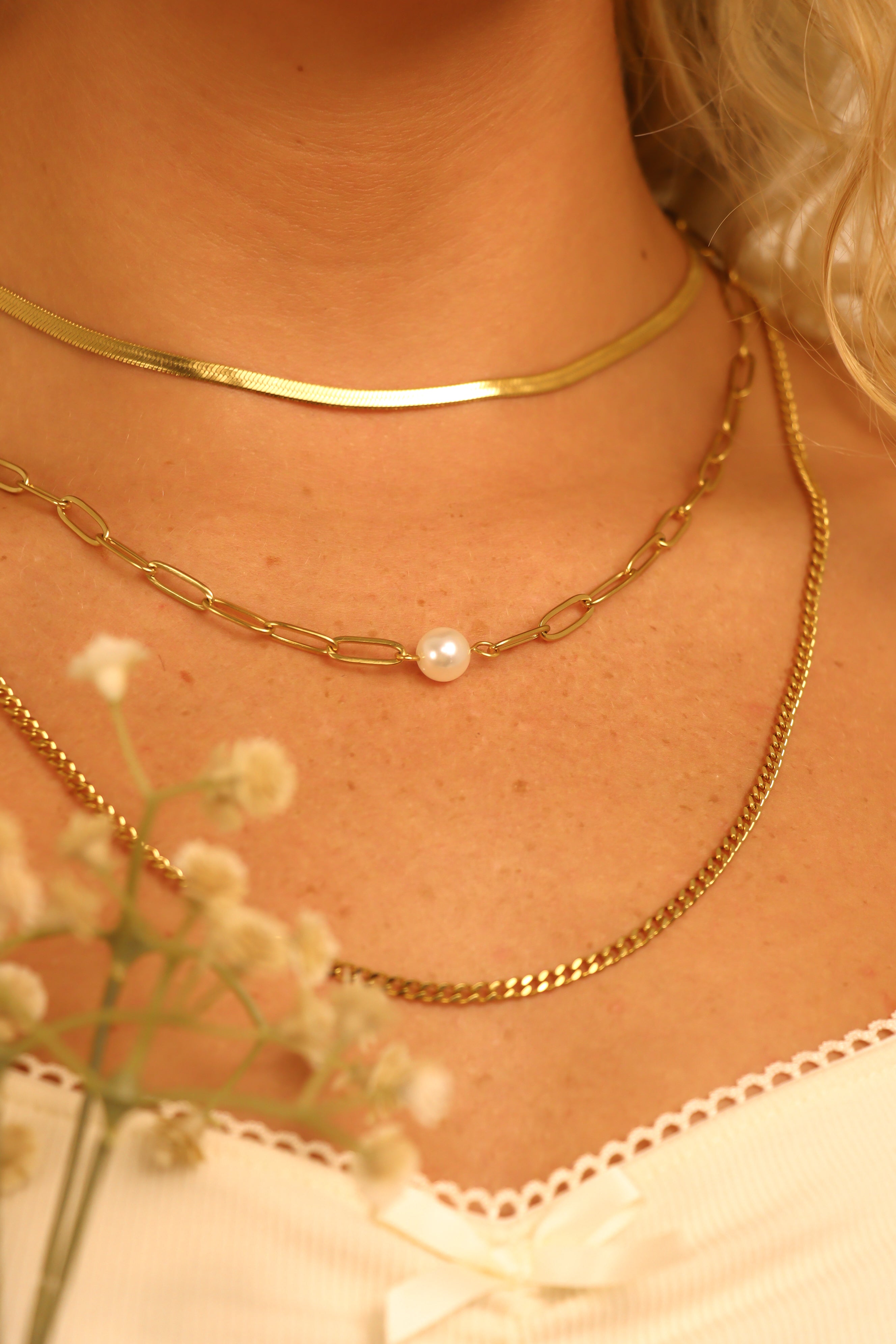 45 pc 18K Gold PVD Pearl Layered Necklace Set