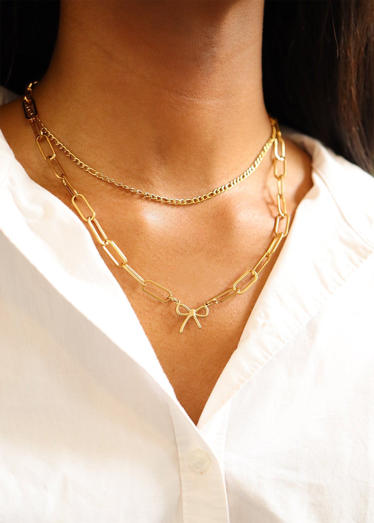 18K Gold PVD Stainless Steel Figaro Chain Necklace