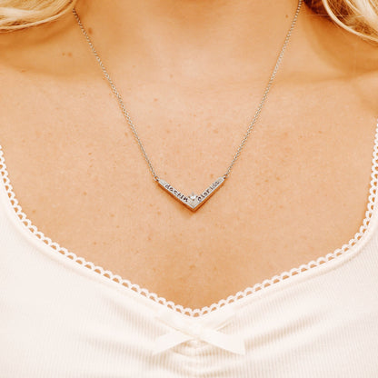18K PVD Stainless Steel CZ V-Shaped Blank Pendant Necklace