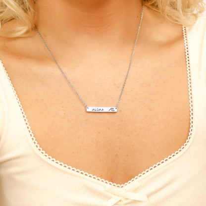 18K Gold PVD Stainless Steel Cutout Wave Blank Bar Necklace