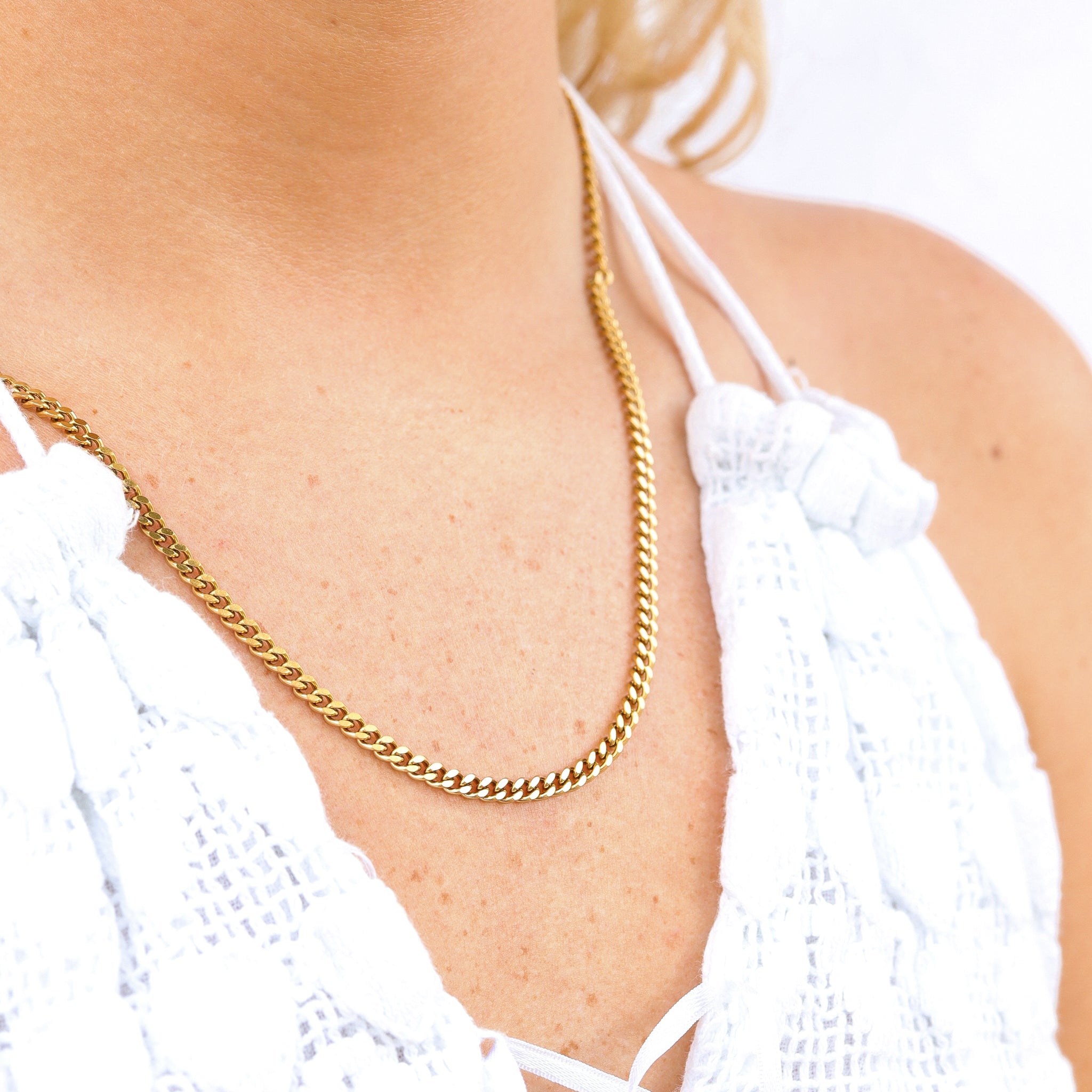 18K Gold PVD Stainless Steel Diamond Cut Curb Chain Necklace