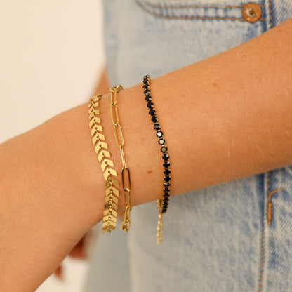 18K Gold PVD Stainless Steel Jet Rhinestone Tennis Chain Bracelet