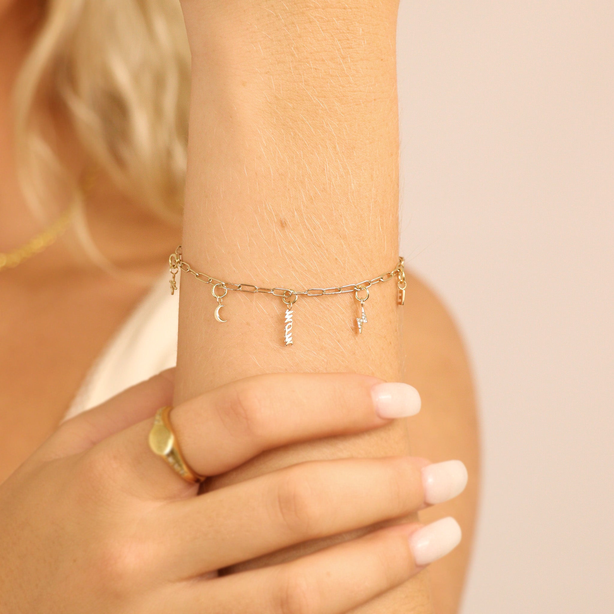 Permanent Jewelry 14K Solid Gold Diamond Lightning Bolt Charm