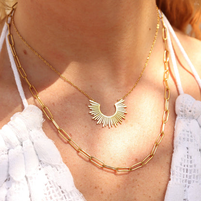 18K Gold PVD Layered Paperclip and Loop Chain Charm Necklace