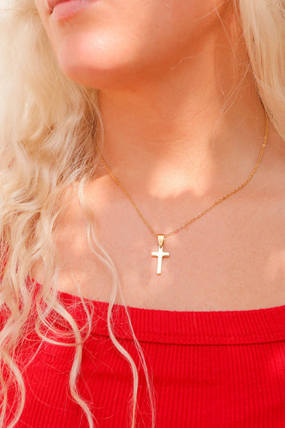18K Gold PVD Stainless Steel Engravable Blank Cross Pendant Necklace