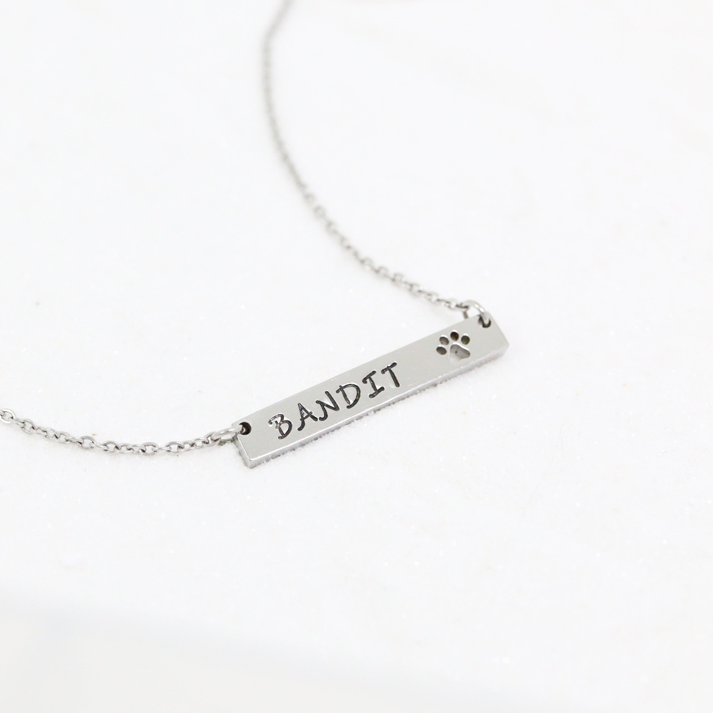 18K Gold PVD Stainless Steel Blank Cutout Paw Print Bar Necklace