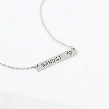 18K Gold PVD Stainless Steel Blank Cutout Paw Print Bar Necklace