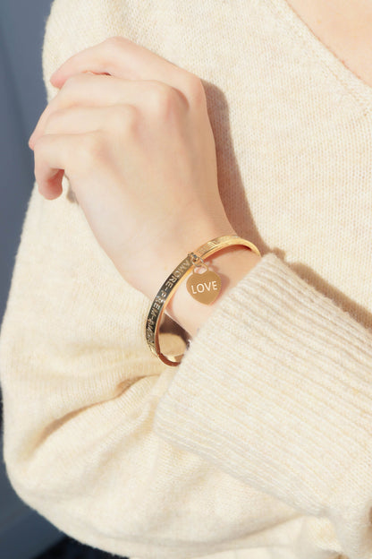 18K Gold PVD Stainless Steel Love Languages Heart Charm Bangle
