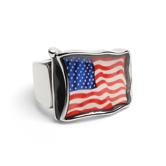 Stainless Steel USA Flag Ring