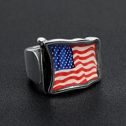Stainless Steel USA Flag Ring