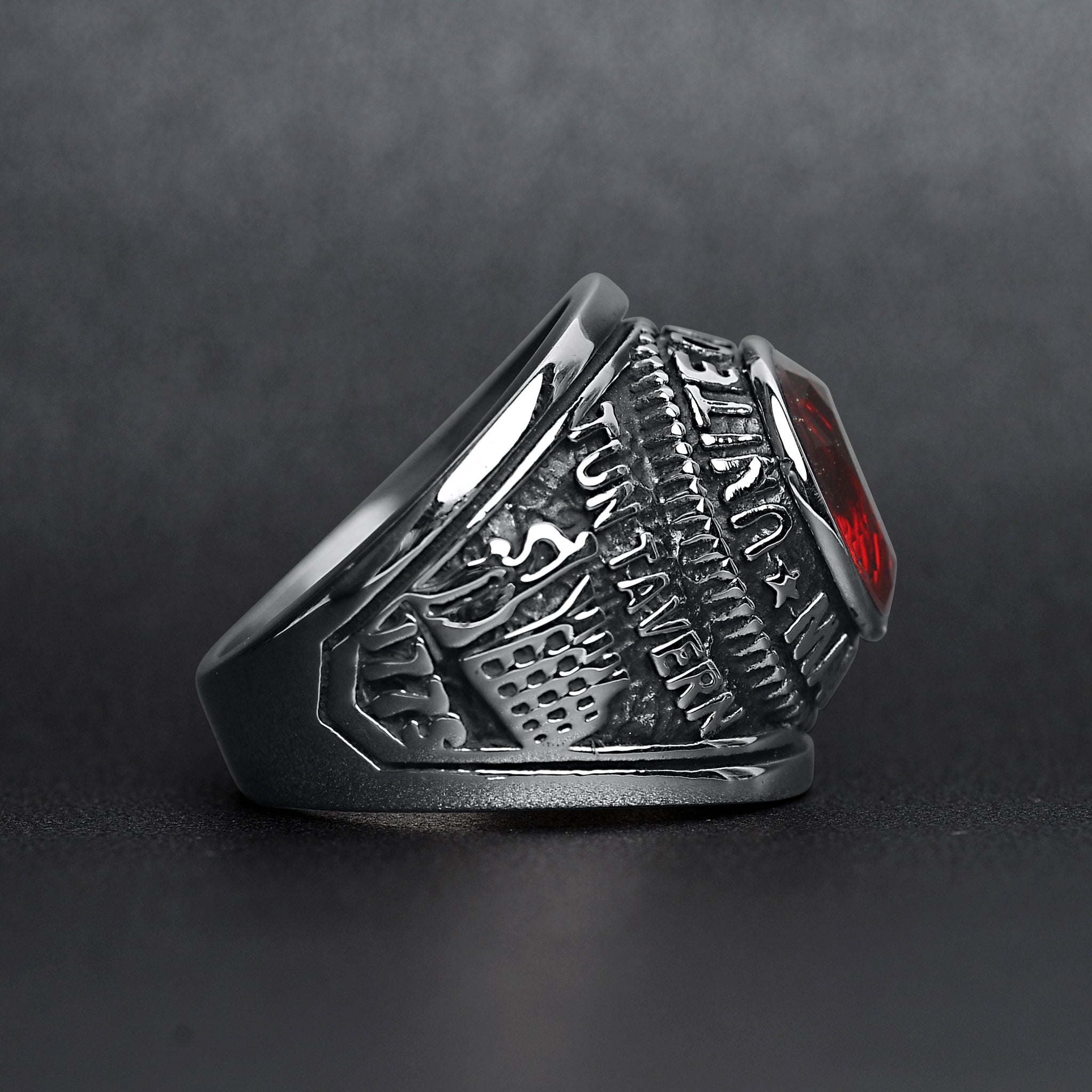 Stainless Steel United States Marine Corp Military Men's Ring with Red Stone